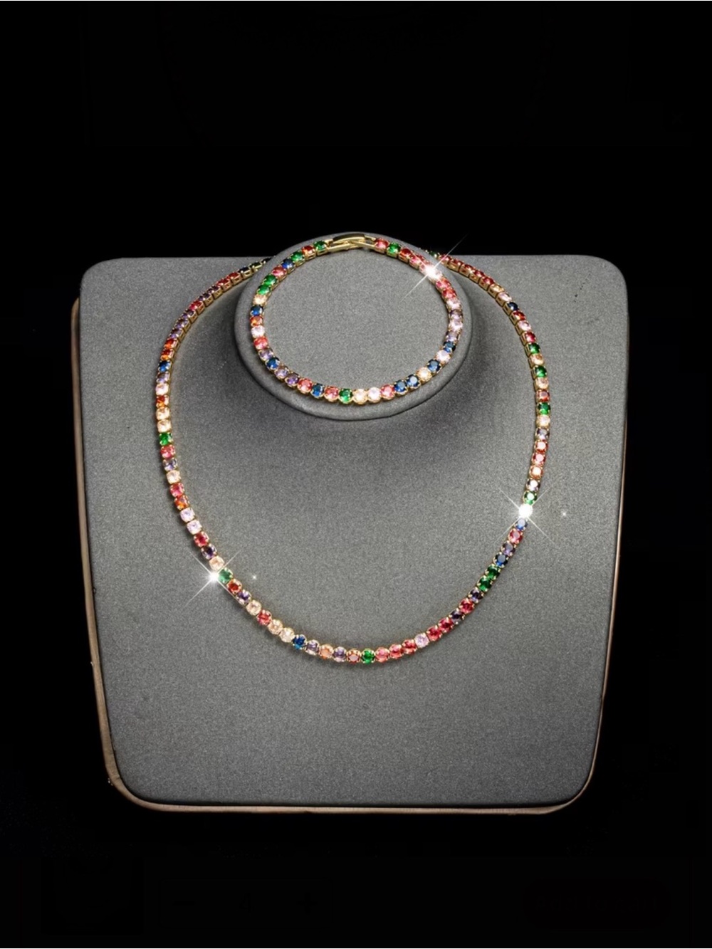 ❌SOLD OUT❌ Gold Multi-Color Crystal Tennis Necklace – Vibrant Rainbow Necklace - Picture 2 of 5